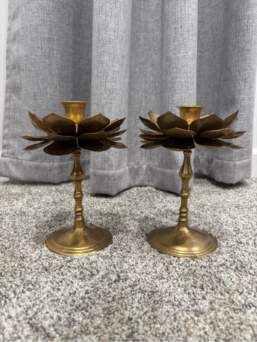 Vintage Brass Lotus Candle Holder Mid Century Style Hollywood Regency Boho Decor